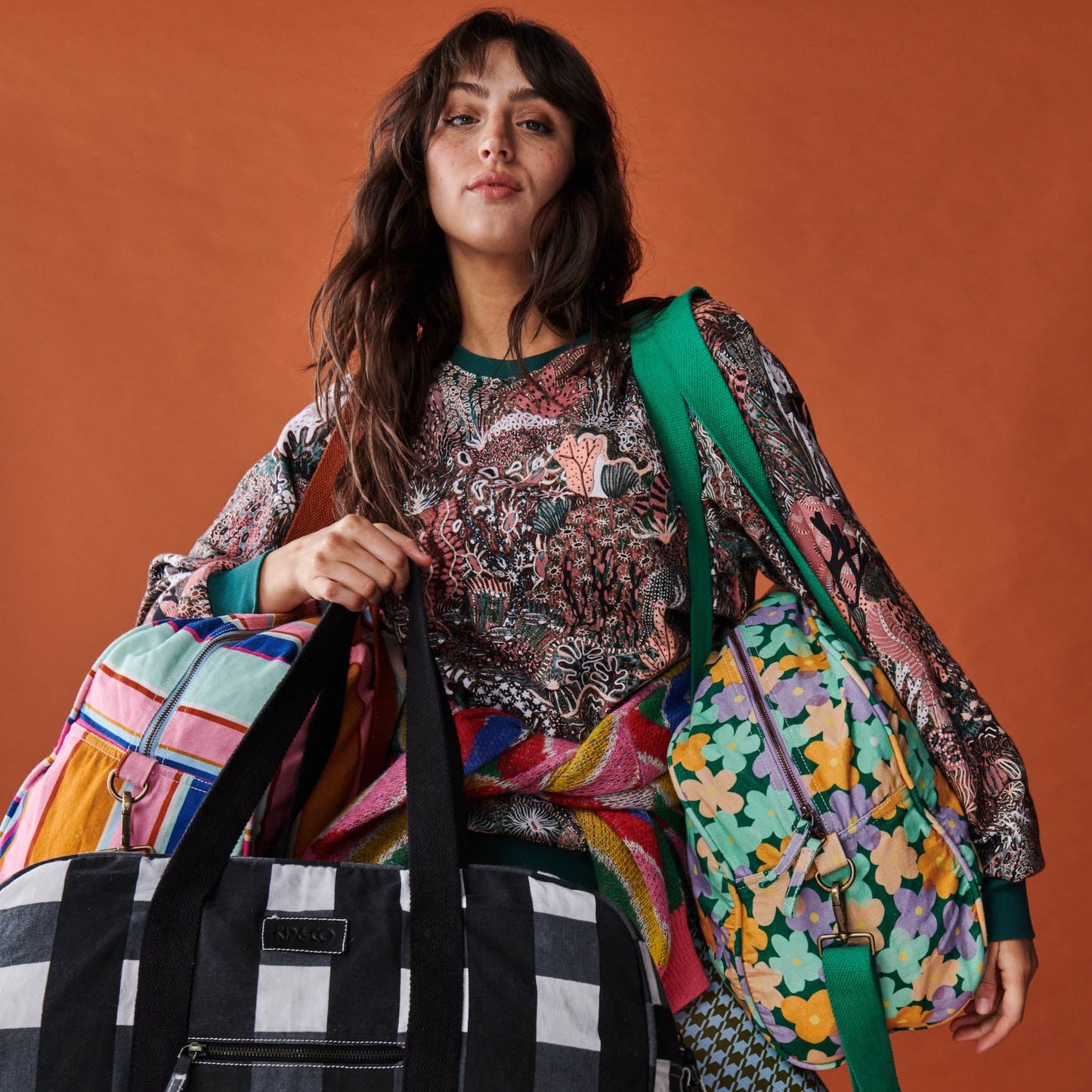 Kip & Co - Black & White Gingham Duffle Bag