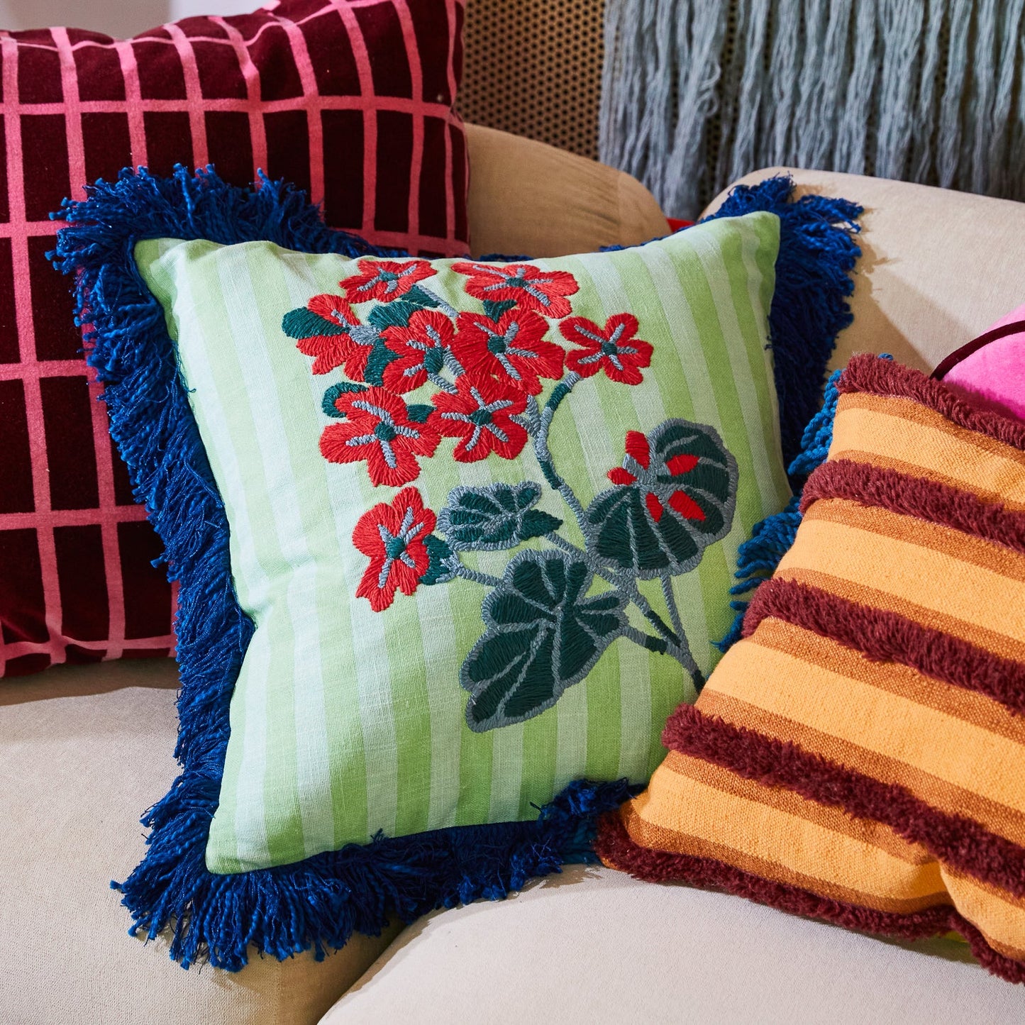 Sage x Clare - Annette Embroidered Cushion - Jade