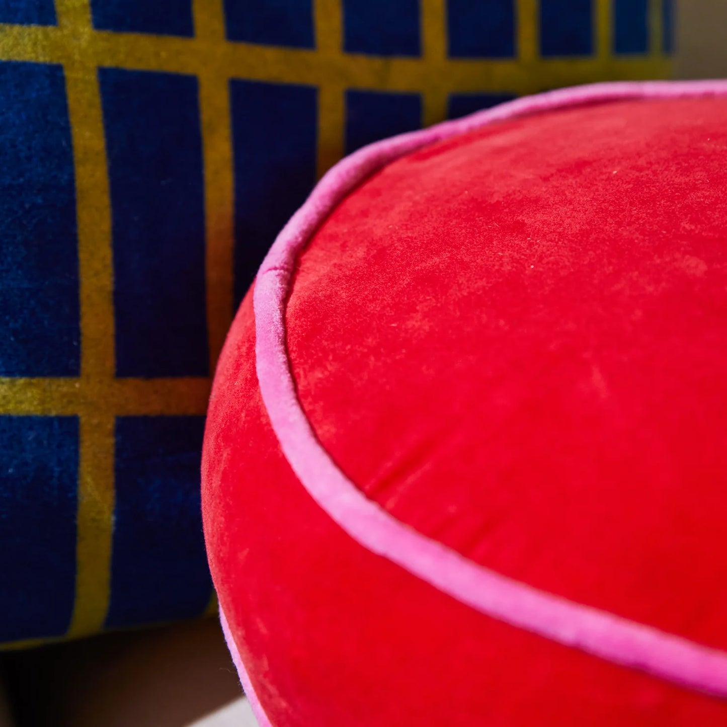 Sage x Clare - Castilo Round Velvet Cushion - Scarlet