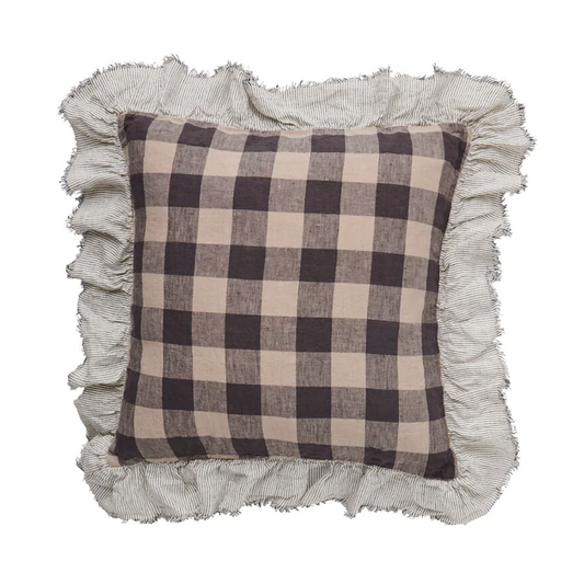 Society of Wanderers - Licorice Gingham Full Ruffle Cushion 50cm x 50cm