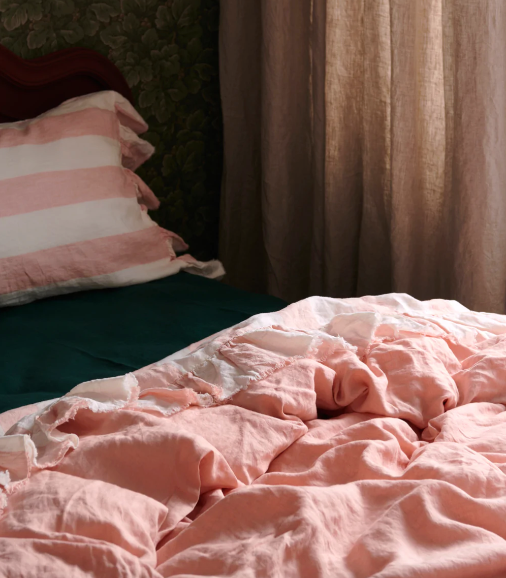 Society of Wanderers - Blush Stripe Ruffle Pillowcase Set